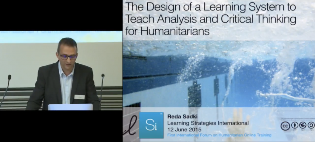 Reda Sadki presents about digital humanitarian learning and leadership